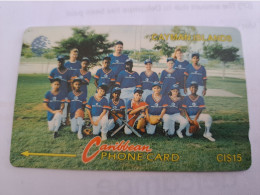 CAYMAN ISLANDS  CI $ 15,-  CAY-8D  CONTROL NR 8CCID  SOFTBAL TEAM    NEW  LOGO     Fine Used Card  ** 16776 ** - Iles Cayman