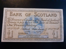 SCOTLAND VINTAGE 1958 BANK OF SCOTLAND £1 CRISP GVF PREFIX U0317756 - 1 Pound
