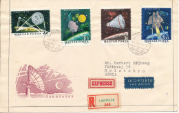 Hungary Registered Cover Sent Express To Denmark 1-3-1964 With 4 SPACE Stamps - FDC