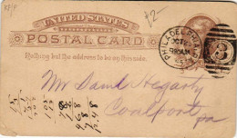 US 1885 Postal Prepaid Card Brown 1 Cent From Philadelphia PA - ...-1900