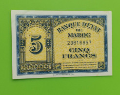 BANQUE D'ETAT DU  MAROC MOROCCO  MARRUECOS 5 FRANCS 1944 UNC - Marocco