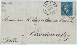 FRANCE - 1863 20c Empire Dent. Yv.22 Obl. HS4 + TàD N°1259 "H4 PARIS H4 / (60)" Sur LAC Pour COMMENTRY - 1862 Napoléon III