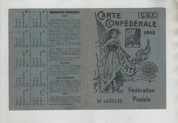 Carte Confédérale 1945 Fédération Postale Bourgoin PTT Poncet Facteur La Tour Du Pin - Cartes De Membre