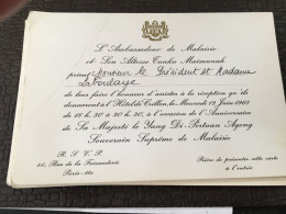 48-Rue Faisanderie Paris Faire-Part-Ambassadeur Malaisie Tunku Maimunal Rare-invitation à Diverses Personnalités - Other & Unclassified