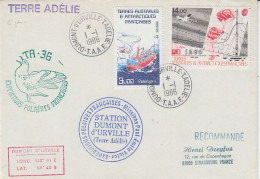 TAAF Registered Cover  Exp. Polaires Françaises Ca Dumont D'Urville Terre Adelie 1.1.1986 (ME203) - Lettres & Documents