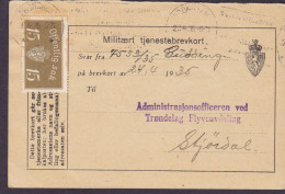 Norway Militært Tjenestebrevkort, TRONDHEIM 1935 Card Karte To TRØNDELAG FLYVEAFDELING 15  Ø. Offentlig Sak (2 Scans) - Dienstzegels