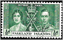 Falkland Islands 1937 1/2d Green SG143 Used Coronation Omnibus Issue C4 - Falkland