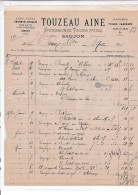 17-Touzeau Ainé..Fers, Fontes, Marbres, Charbon, Tuiles, Chaux  ...Saujon..(Charente-Maritime)...1878 - Autres & Non Classés