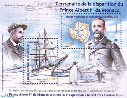 French Antarctic Territory 2022 Prince Albert 1er Death Centenary S/s, Mint NH, Nature - Transport - Various - Penguin.. - Neufs