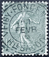 YT 130 Rare Veigy-Fonceney (Haute Savoie) Perlé 11.04.1906 Semeuse 15c France – Aff - 1903-60 Semeuse Lignée
