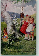 39804651 - Zwei Maedchen Telefonieren Zu Ostern Mit Dem Osterhasen Verlag Gustav Braun 906 - Kraenzle