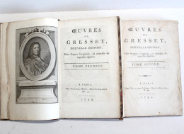 RARE! OEUVRES DE GRESSET, NOUVELLE EDITION + FIGURES 1793 COMPLET TOME 1 + 2 /2 / LIVRE ANCIEN XVIIIe SIECLE (2204.286) - 1701-1800