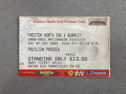 Preston North End V Burnley 2000-01 - Tickets D'entrée