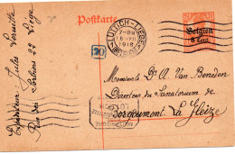 BELGIQUE.1918. LUTTICH-LIEGE. CENSURE. ENTIER POSTAL "GERMANIA" Surchargé "BELGIEN" . - Occupation Allemande