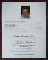 Faire Part Décès / Mme Gustavine Petit Née à Binche En 1928 , Décédée à La Louvière En 2009 - Décès
