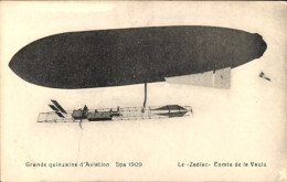 CPA Luftschiff Zodiac, Comte De La Vaulx, Spa 1909 - Autres & Non Classés