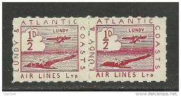 Great Britain England Lundy Antarctic Coasts Air Lines Ltd. Air Plane In Pair MNH - Local Issues