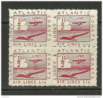 Great Britain England Lundy Antarctic Coasts Air Lines Ltd. Air Plane 4-block MNH - Local Issues