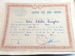 SOUTH Vietnam Sells Before 1973-name-ton Chan Tuyen(giay-chung Chi-1pcs)paper Certificate Of Merit During The Republic O - Documents Historiques