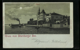 Mondschein-Lithographie Leoni A. Starnberger See, Ortsansicht Mit Bootspartie  - Starnberg
