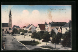 AK Plattling, Ludwig-Platz, Kirche  - Plattling