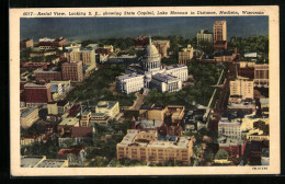 AK Madison, WI, Aerial View, State Capitol, Lake Monona In Distance  - Madison