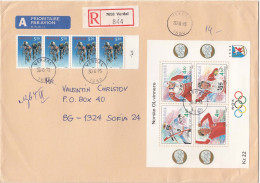 Norway 1993 - Olympic Games Lilehammer'94-s/sh,Cycling VM-4 Stamps, Letter Registered+priority From Verdal To Sofia - Lettres & Documents