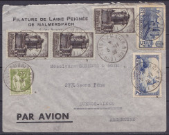 France - Env. "Filature De Laine De Malmerspach" Par Avion Affr. N°284A+311+392+3x393 Càd SAINT-AMARIN /5-11-1939 Pour B - Lettres & Documents