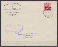 Env. "Machines Agricoles Ch. Roland" Affr. OC3 Càpt "BRAINE-LE-COMTE /18.5.1915/ (Belgien)" Pour REMICOURT - Cachet Cens - OC1/25 General Government