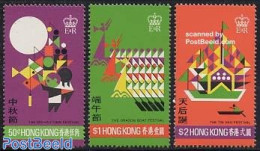 Hong Kong 1975 Festival 3v, Mint NH, Nature - Transport - Various - Fish - Ships And Boats - Folklore - Ongebruikt