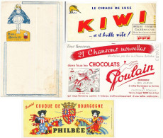 Lot De 4 Buvards (40) PHILBEE - POULAIN - PPZ KIWI - RECKITT Avec Défauts :taches,  Pliures,déchirures Etc. Etc - Collections, Lots & Séries