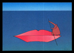 CPSM 10.5 X 15 Illustrateur FOLON Lily Aime-moi   Bouche Barque Gaffe Sérigraphie 1975 - Folon