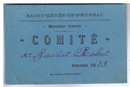 CARTE DE MEMBRE - GIRONDE - SAINT-GENES-DE-FRONSAC - Monsieur DUBOIS - COMITE - 1939 - Cartes De Membre