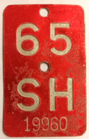 Velonummer Schaffhausen SH 65 - Nummerplaten