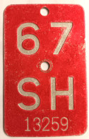 Velonummer Schaffhausen SH 67 - Number Plates