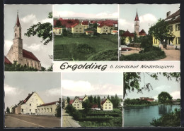 AK Ergolding B. Landshut, Kirche, Strassenpartie, Teilansicht Vom Ort  - Landshut