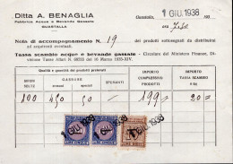Regno D'Italia (1938) - Tassa Di Scambio Acque E Bevande Gassate - 10 + 5 + 5 Lire, Su Nota Di Accompagnamento - Revenue Stamps