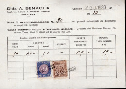 Regno D'Italia (1938) - Tassa Di Scambio Acque E Bevande Gassate - 5 + 10 Lire, Su Nota Di Accompagnamento - Revenue Stamps