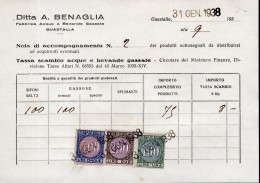 Regno D'Italia (1938) - Tassa Di Scambio Acque E Bevande Gassate - 1 + 5 + 10 Lire, Su Nota Di Accompagnamento - Revenue Stamps