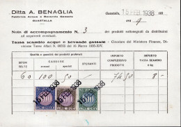 Regno D'Italia (1938) - Tassa Di Scambio Acque E Bevande Gassate - 1 + 5 + 10 Lire, Su Nota Di Accompagnamento - Revenue Stamps