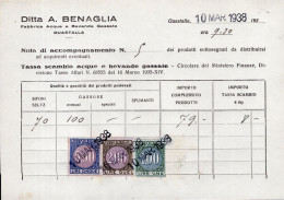 Regno D'Italia (1938) - Tassa Di Scambio Acque E Bevande Gassate - 1 + 5 + 10 Lire, Su Nota Di Accompagnamento - Revenue Stamps