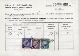 Regno D'Italia (1938) - Tassa Di Scambio Acque E Bevande Gassate - 1 + 5 + 10 Lire, Su Nota Di Accompagnamento - Revenue Stamps