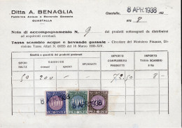 Regno D'Italia (1938) - Tassa Di Scambio Acque E Bevande Gassate - 1 + 5 + 10 Lire, Su Nota Di Accompagnamento - Revenue Stamps