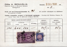 Regno D'Italia (1938) - Tassa Di Scambio Acque E Bevande Gassate - 5 + 20 Lire, Su Nota Di Accompagnamento - Revenue Stamps