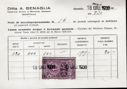 Regno D'Italia (1938) - Tassa Di Scambio Acque E Bevande Gassate - 20 Lire, Su Nota Di Accompagnamento - Revenue Stamps