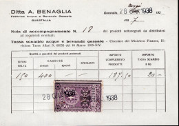 Regno D'Italia (1938) - Tassa Di Scambio Acque E Bevande Gassate - 20 Lire, Su Nota Di Accompagnamento - Revenue Stamps