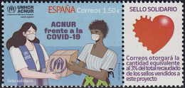 España 2021 Edifil 5497 Sello ** Sello Solidario UNHCR ACNUR Frente A La COVID-19 Con Viñeta Michel 5547Zf Yvert 5252V - Neufs