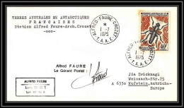 0957 Taaf Terres Australes Antarctic Lettre (cover) 04/07/1975 Insectes (insects) Signé Signed Autograph - Covers & Documents