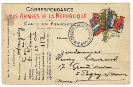 1916 - Carte En Franchise Avec Drapeaux Cad TRESOR ET POSTES / BUREAU-GARE-N° 6 - Guerre De 1914-18