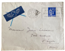 !!! FRANCE, LETTRE DE 1937 DE BORDEAUX POUR LYON, CACHET COMÉMO EXPO INTERNATIONALE, PARIS 1937 - 1927-1959 Covers & Documents